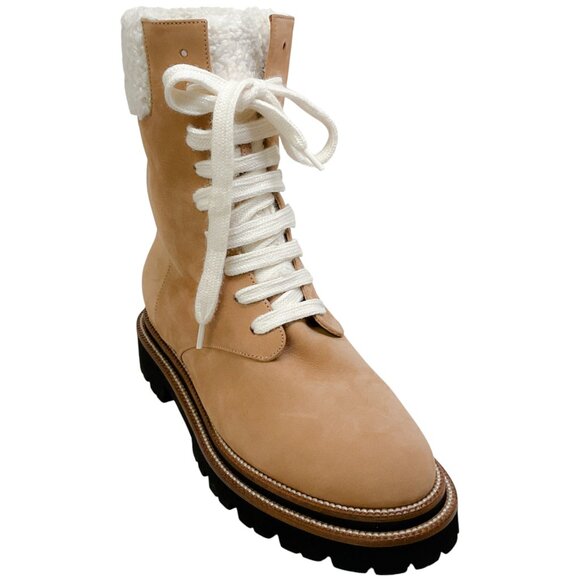 Peserico Tan Suede Shearling Lined Hiking Boots - Picture 1 of 6